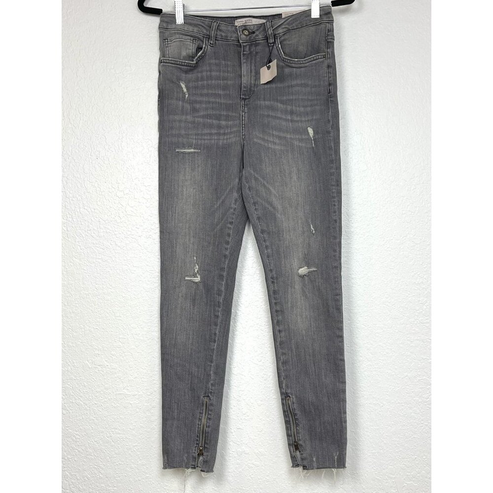 ZARA BASIC Womens SIZE 6 Gray Z1975 Denim High Rise Skinny Ankle Zip JEAN NWT